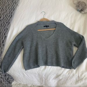 Olivaceous Cropped Grey Chocker Sweater